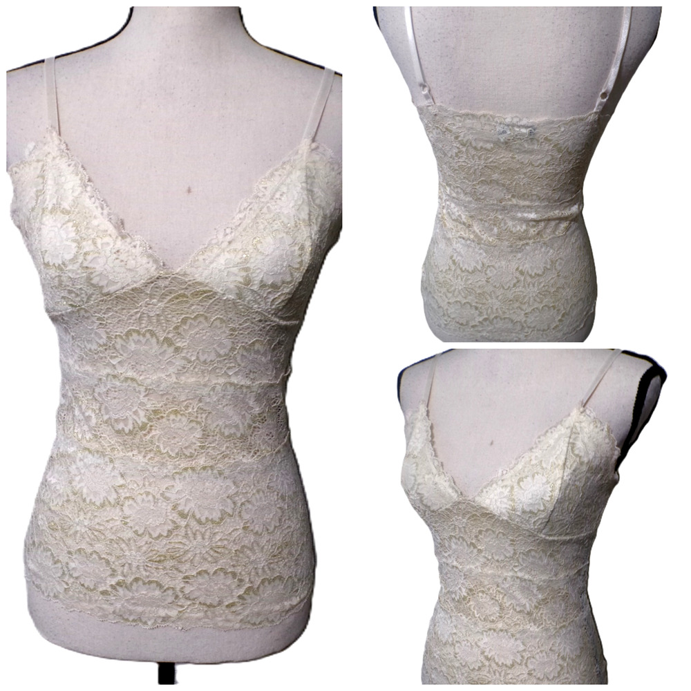 Y2K babydoll Cami tank M Lace Cream gold Fairy Whimsigoth Elena Gilbert Coquette
